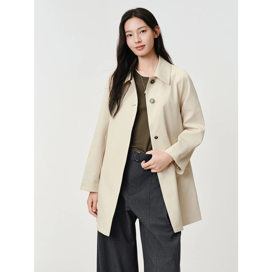 玖姿·安娜蔻优雅英伦风中长款翻领风衣女2025新款JTFQ41201