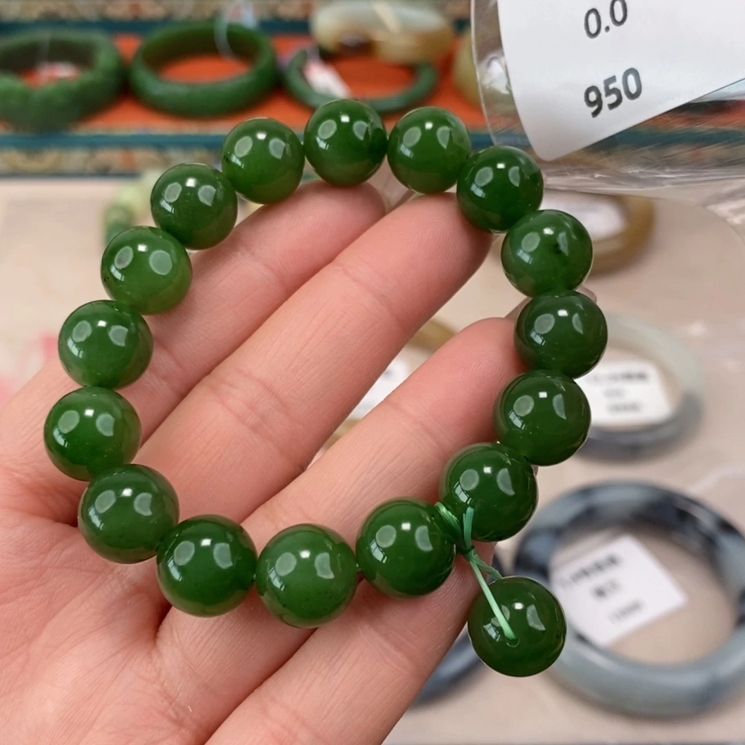 和田玉未镶嵌手镯12珠子回流