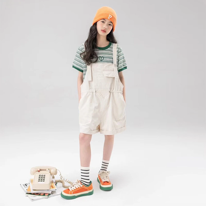 25305女童套装夏季2024新款儿童装洋气休闲工装风背带裙T恤两件套