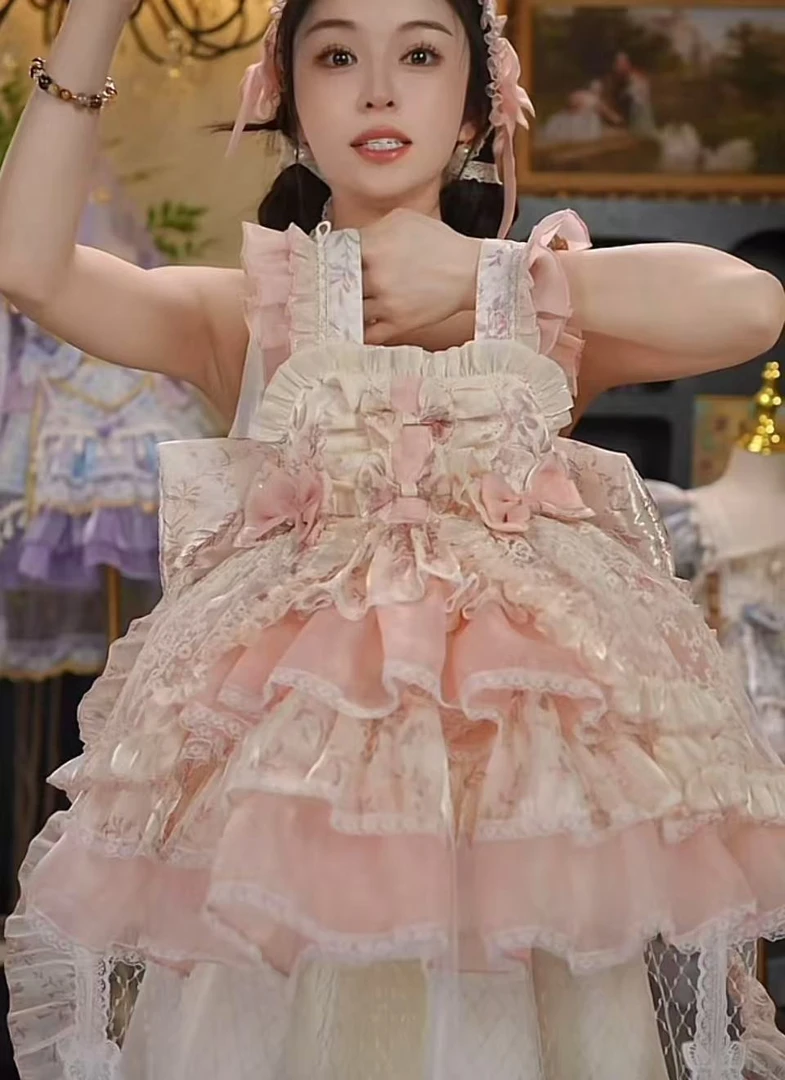 重工高货洛丽塔小女孩新款连衣裙女童吊带公主裙莫奈花园高级汉服