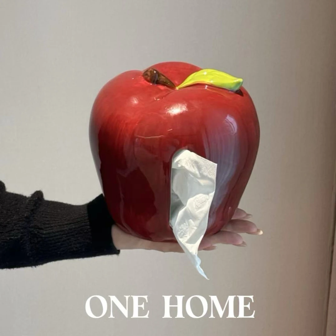 ONE 红色苹果纸巾盒陶瓷客厅创意高级感可爱抽纸盒餐巾纸收纳盒