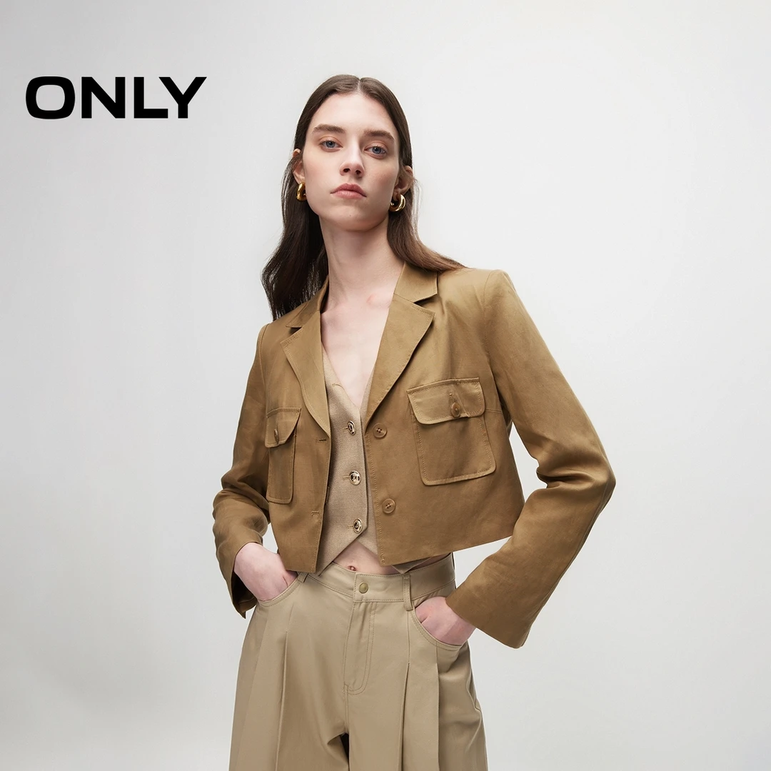 【陈大可专属】ONLY通勤OL风宽松正肩长袖短款翻领西服女|124208002