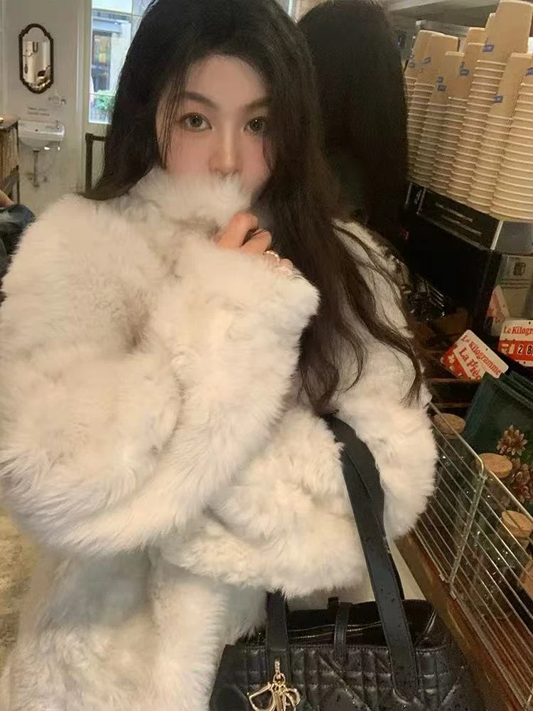 "韩女"长款进口托斯卡纳皮毛一体皮草时尚长外套