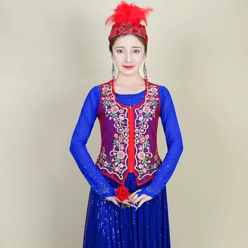 2025新款重工舞台新疆舞广场舞服网纱绣花短马甲女士新疆马甲女士