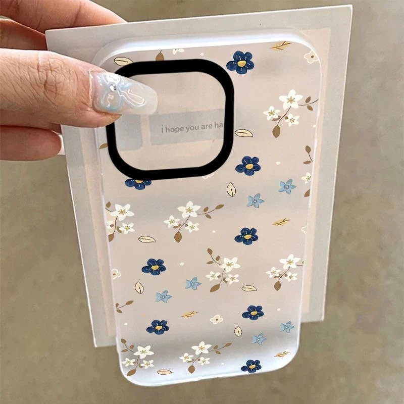 蓝白花朵适用于iphone16Epromax苹果手机壳全包大孔软壳
