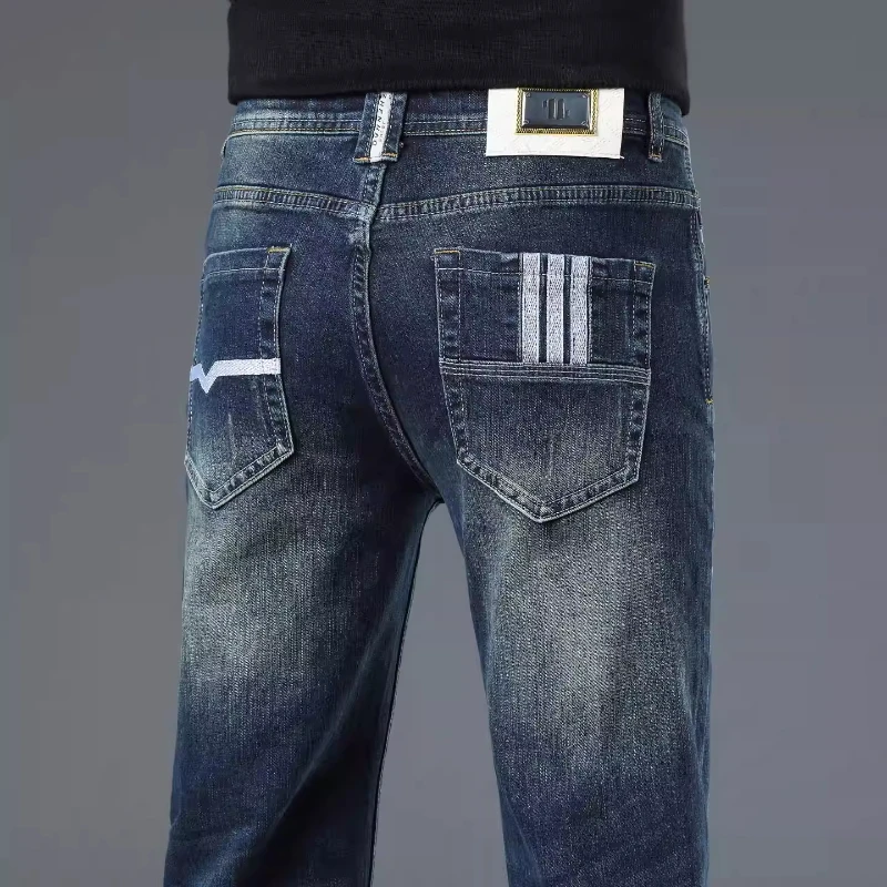 高端美式牛仔裤男士紧身直筒舒适百搭早秋新款中青年商务休闲长裤