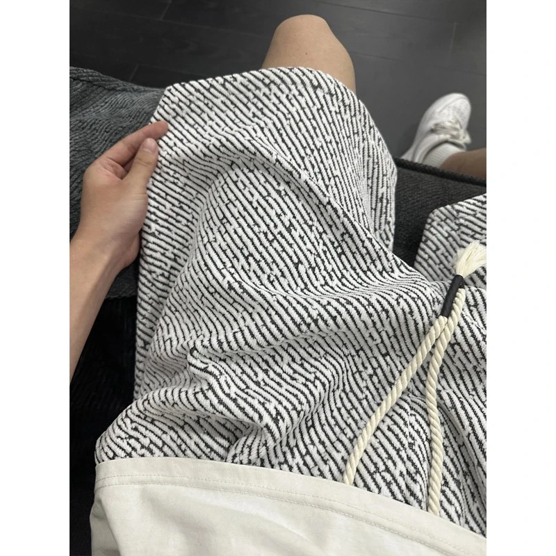 小香风针织短裤男夏季高级感休闲运动五分裤斑马纹宽松阔腿半裤子