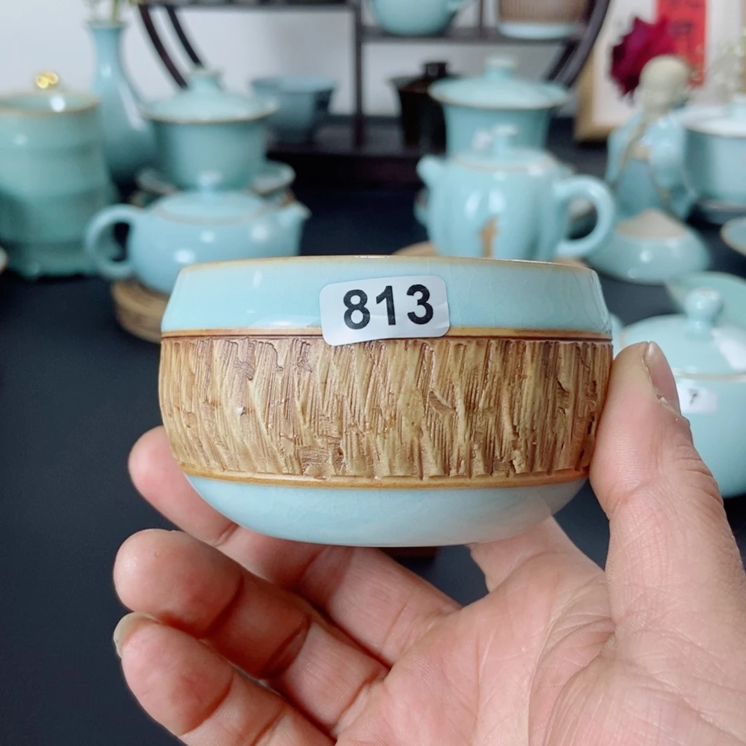 獐***参一级品天青釉重工禅定杯