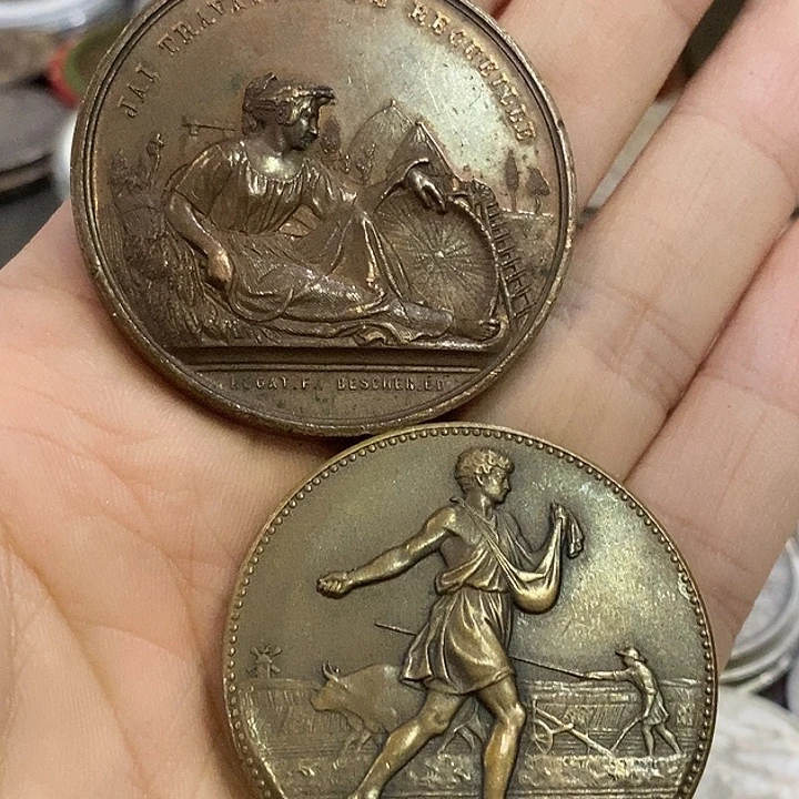 狼***8银Ag900两个农业铜章