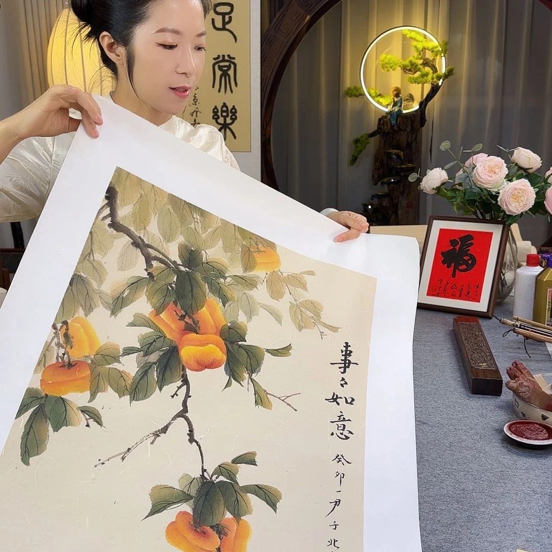 国画王惠君老师柿子