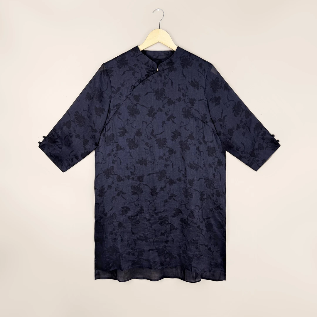 【上衣】苎麻清凉舒适新中式印花中长款飘逸透气高品味显气质