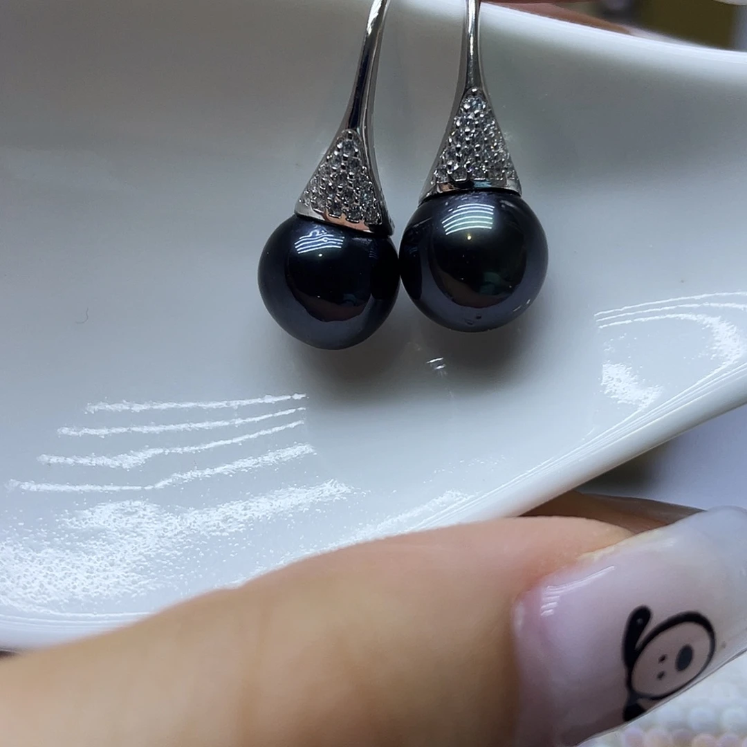 银S925镶嵌海水珍珠耳饰