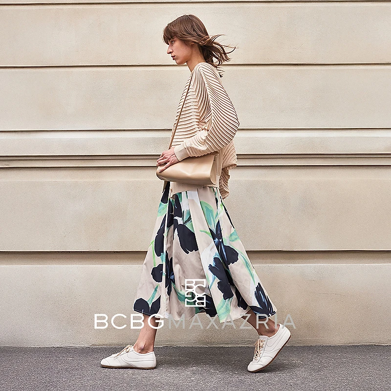 BCBGMAXAZRIA新品日慢人风花卉印花伞型半截裙BMC07AZ3670