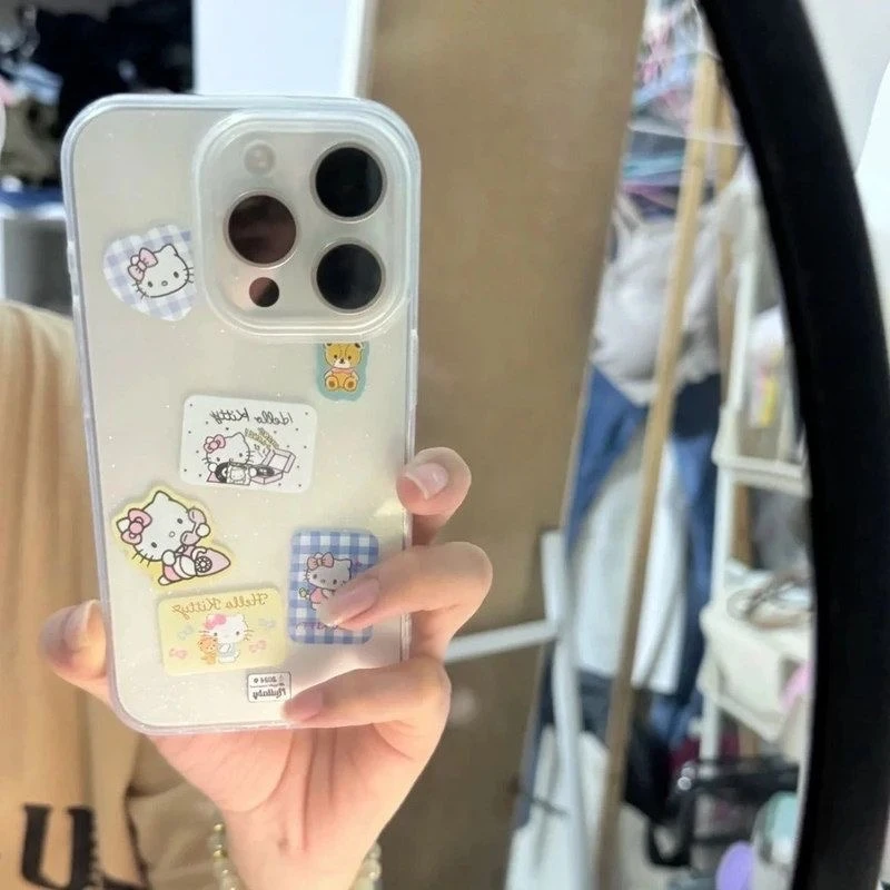 KT猫卡通贴适用iphone16/15promax手机壳苹果13/12透明14创意11