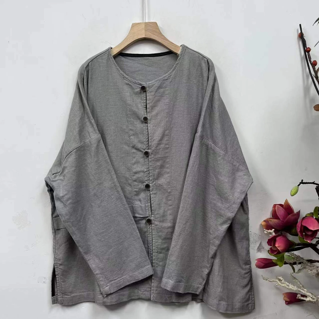 花璟原创设计炒色园领拼接开襟上衣小衫（衣长65胸围128）