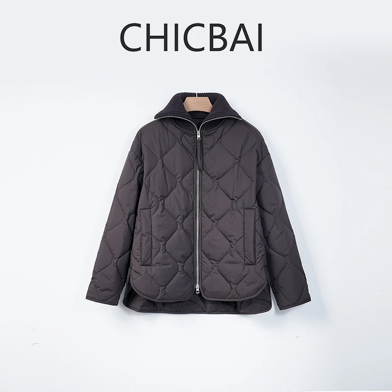 CHIC白 2025新款 慵懒风葫芦纹针织高领棉服