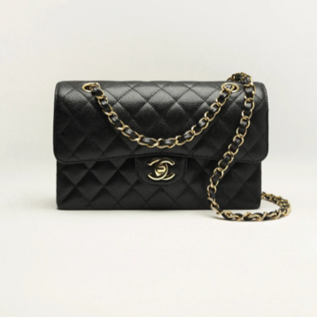 95新 Chanel/香奈儿 经典黑金荔枝牛CF 中号 21年芯片款/JW3302
