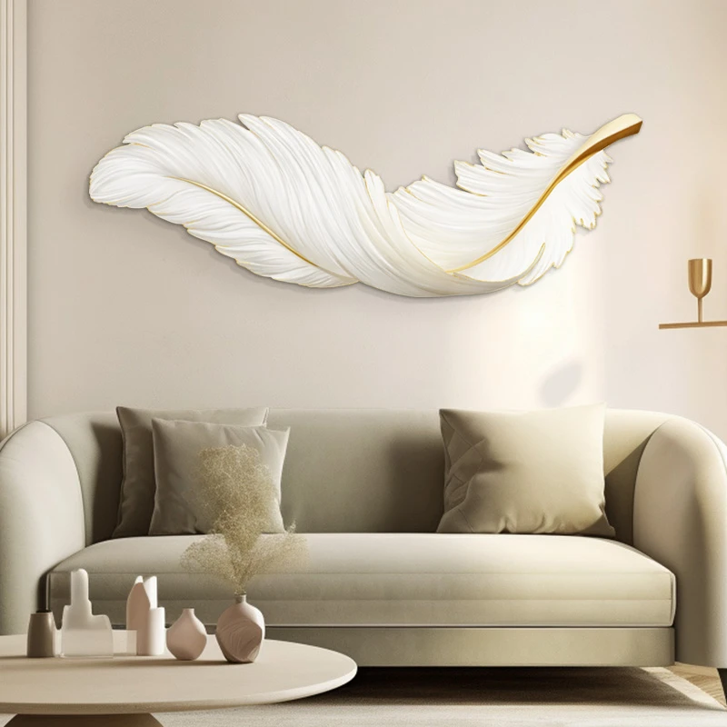 北欧风客厅沙发卧室背景墙面艺术装饰画异形羽毛40120