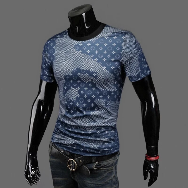 吉伦略索夏季个性印花丝光棉男士短袖T恤时尚修身休闲圆领半袖潮T