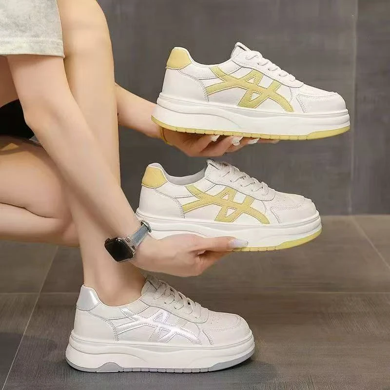 Y12秋季新款薄款软底透气白色休闲鞋秋季厚底百搭小白鞋女