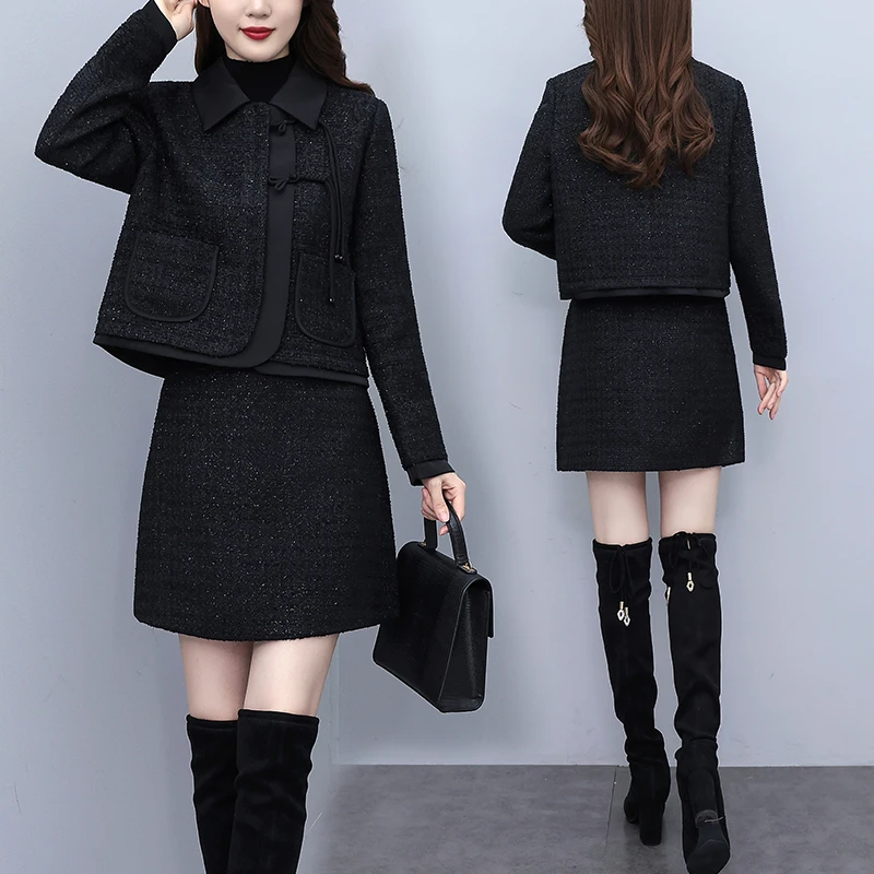 大码女装2025秋冬新款中式小香风气质名媛短外套半裙两件套女