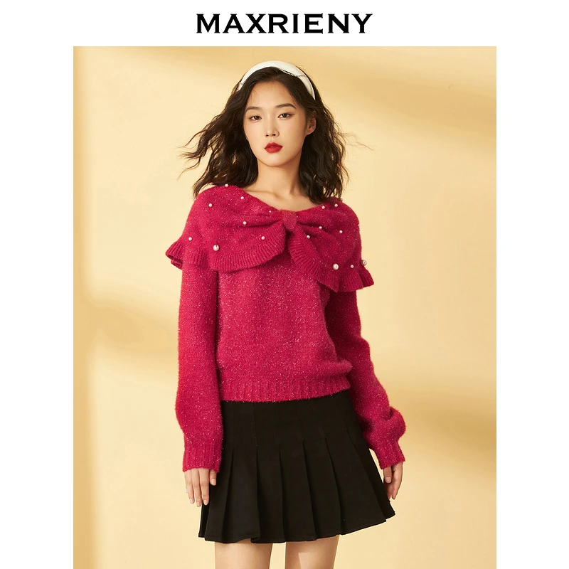 【CiCi专属】MAXRIENY蝴蝶结领针织毛衫毛针织披肩领毛衣女
