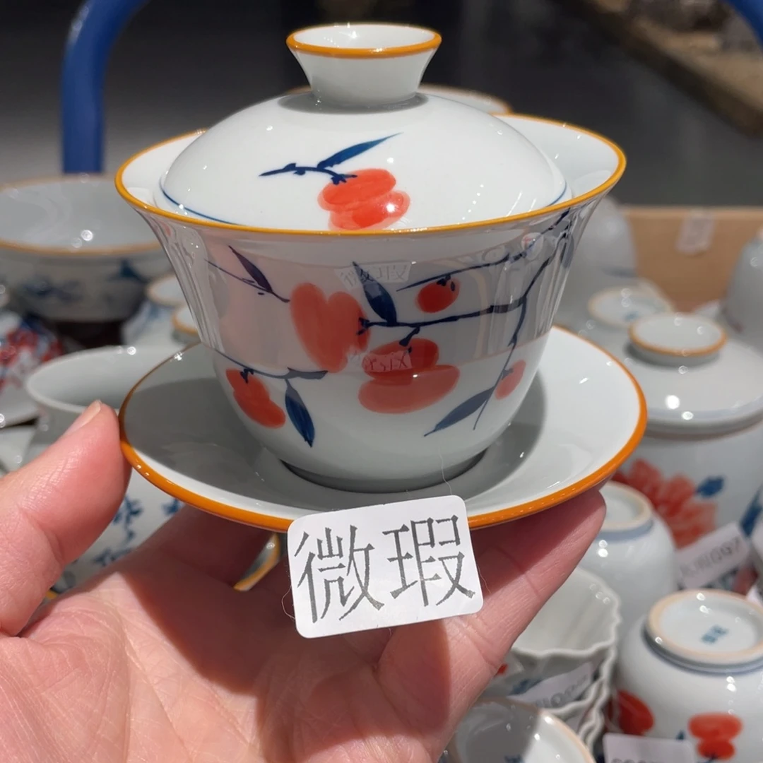 釉下手绘茶具微瑕