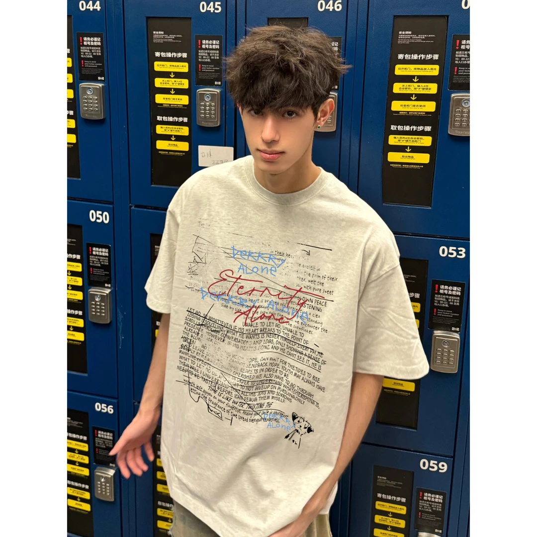 labzaa美式复古潮牌字母印花短袖T恤夏季男女休闲宽松情侣款上衣