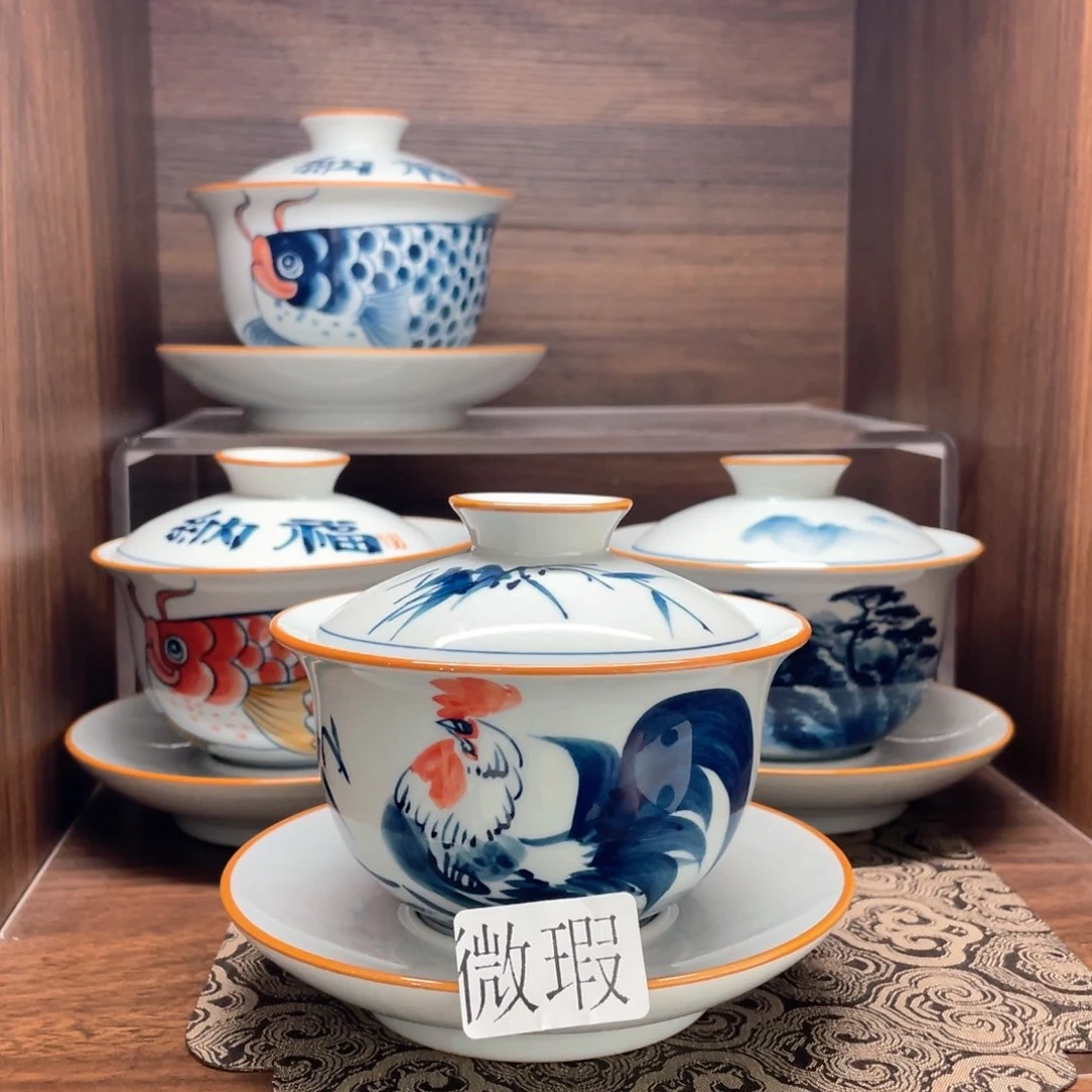 釉下彩纯手绘有瑕