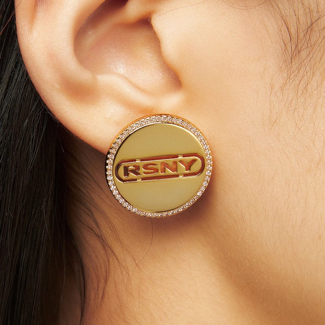 RSNY 铜合金锆石耳饰  Logo造型耳钉女王欧美轻奢时尚精致#R1871