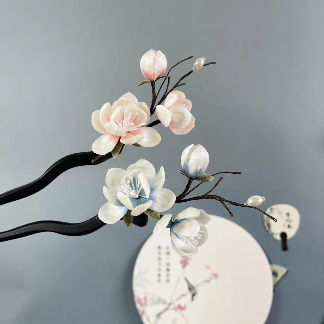 清新雅致玉兰绒花女民族风中国风发簪发夹公主风欧若精灵风温婉风