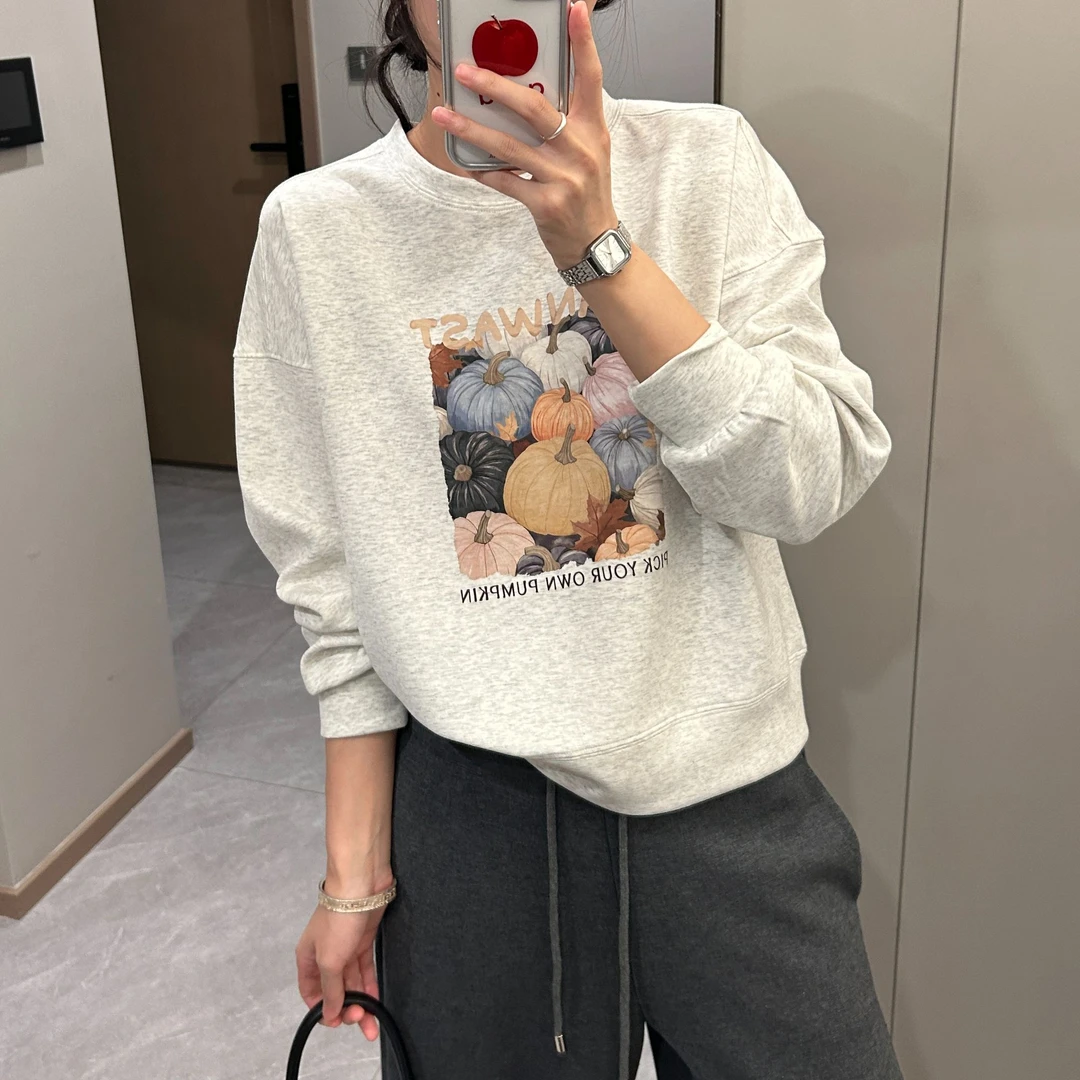 「空气棉 趣味南瓜」无感印花卫衣女 秋季韩版休闲百搭减龄上衣T166