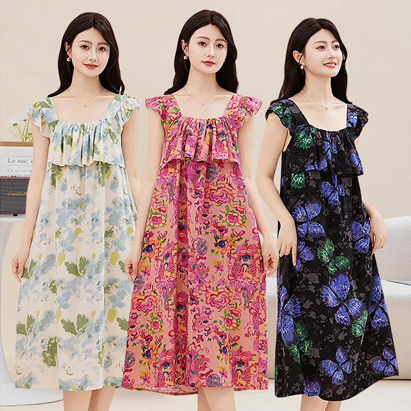 棉绸吊带睡裙女夏季中长款青年学生睡衣可爱仙女风可外穿连衣裙薄