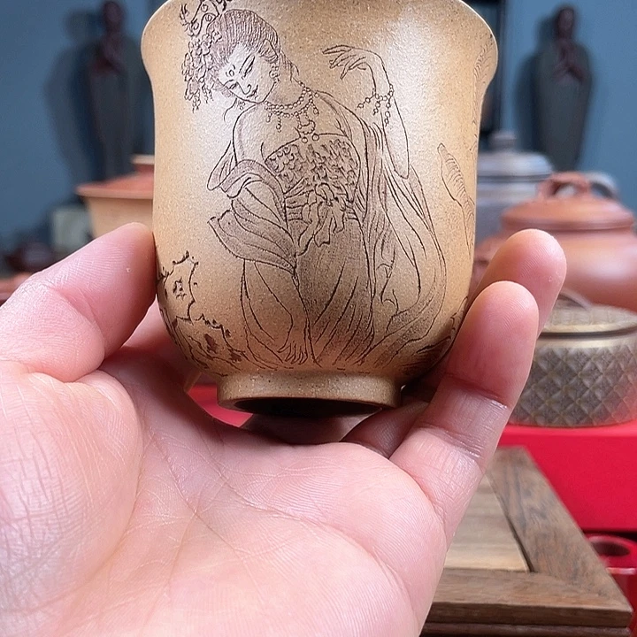 紫砂茶杯紫砂美女杯微瑕