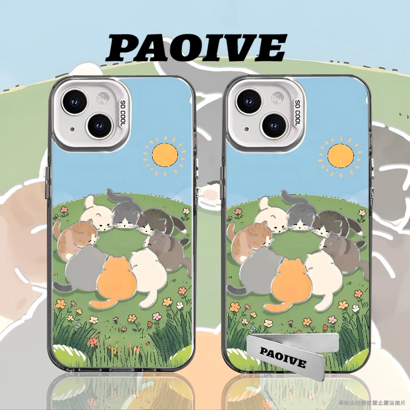 草地猫咪适用苹果华为vivoiPhone小米三星防摔彩银手机壳