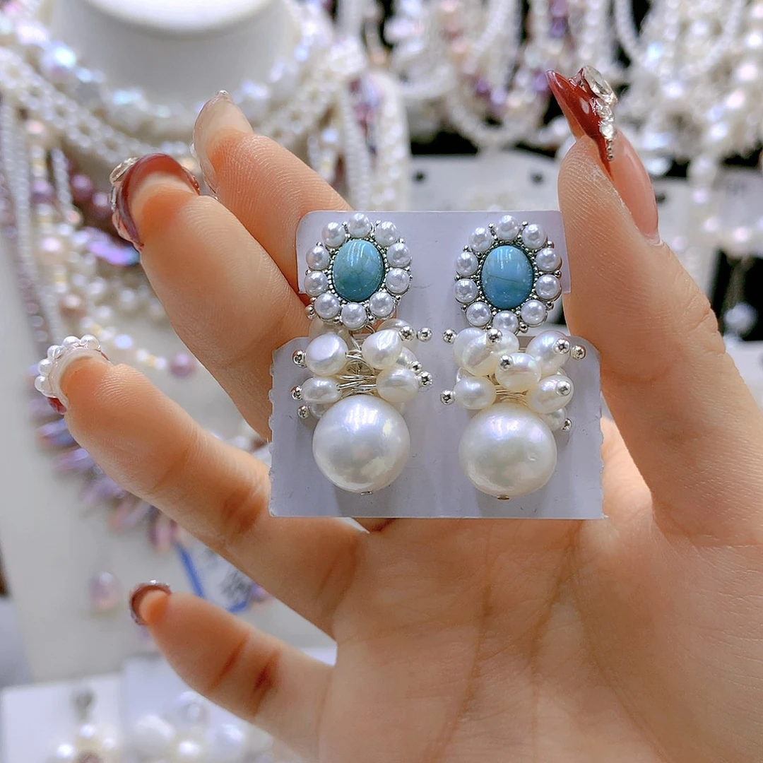 银S925镶嵌耳饰淡水珍珠