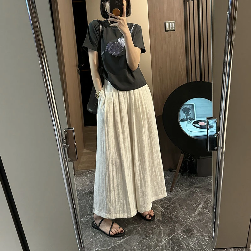 高腰垂感宽松显瘦裤裙气质褶皱时尚设计感阔腿裤