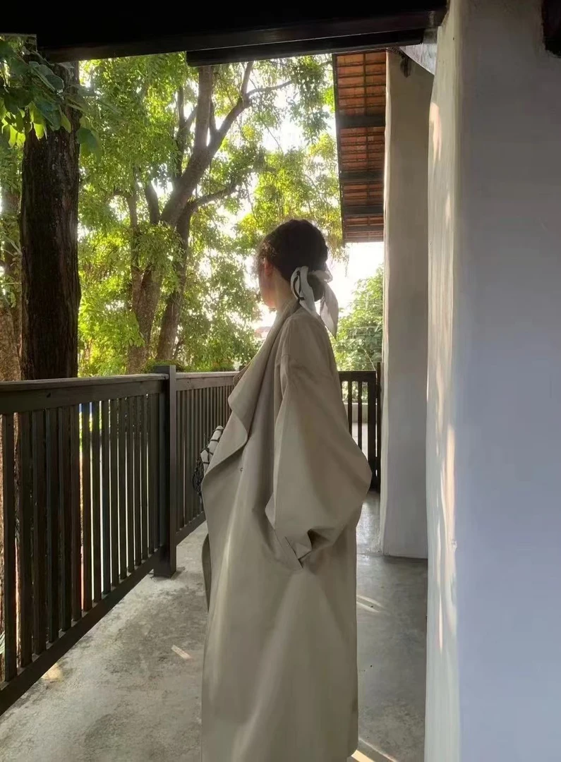 廓形蝙蝠袖风衣女2025春季新款高级感韩版宽松秋冬显瘦外套ins