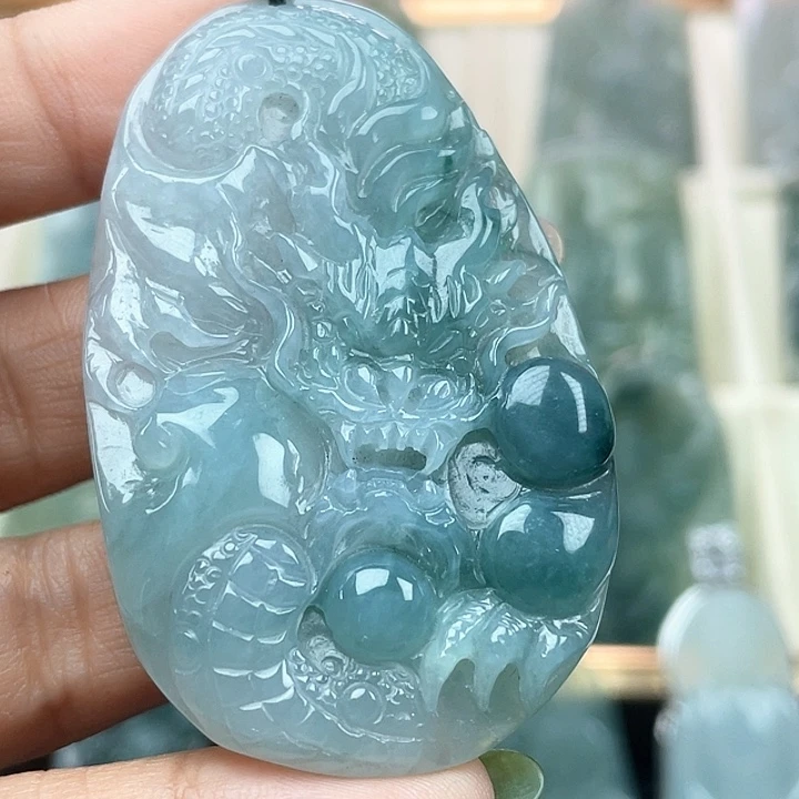 颈饰未镶嵌翡翠@**@天然缅甸翡翠A货龙牌