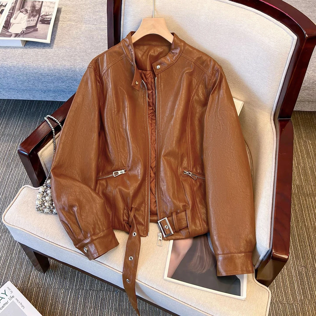 1986 次品清货巨好看的咖色pu外套