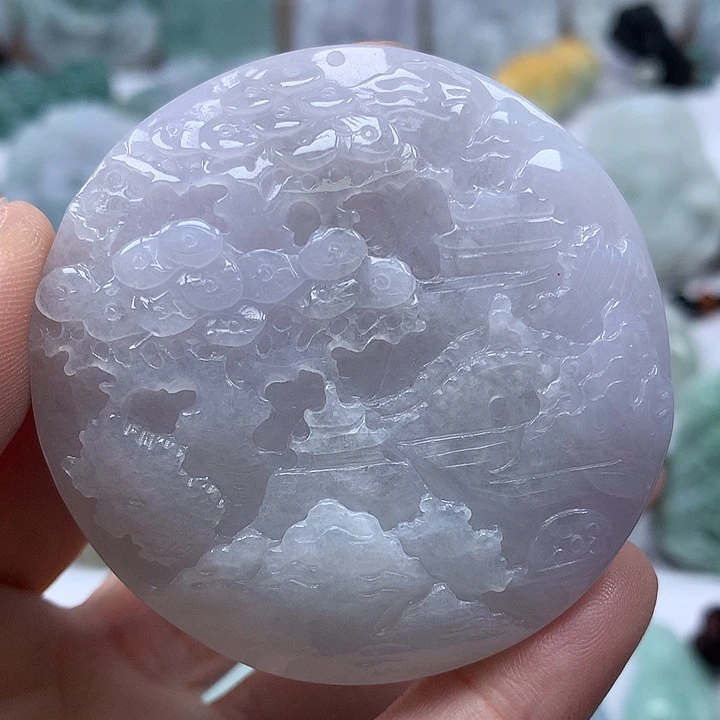 翡翠未镶嵌颈饰山水两面工艺福利