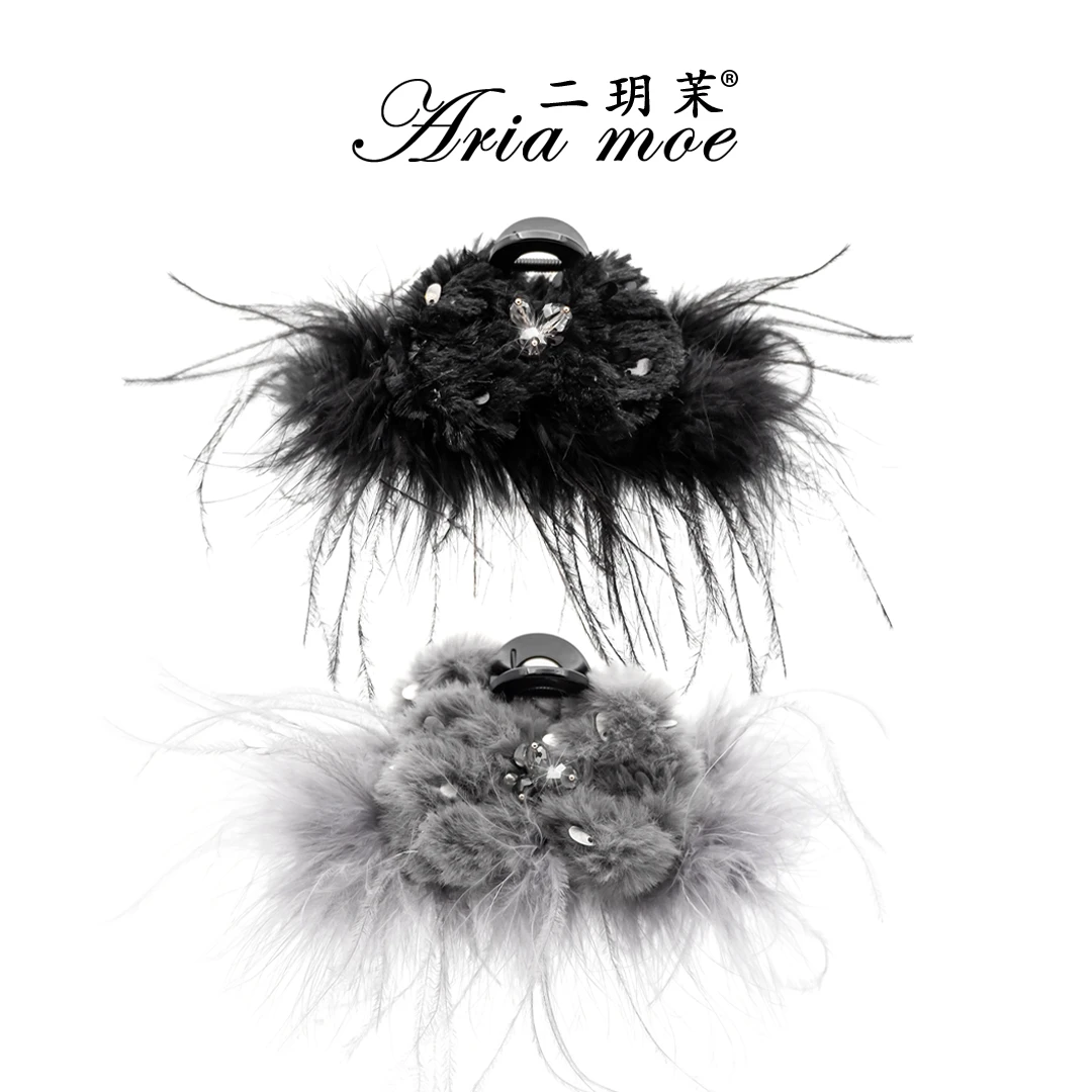 【永恒之泪】原创秋冬高级羽毛轻奢抓夹水晶亮片蝴蝶结鲨鱼夹发饰