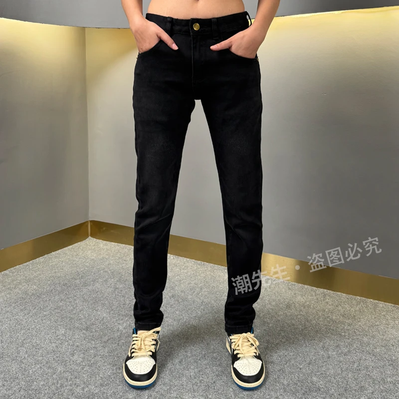 2025秋冬新款高端欧货男士牛仔裤时尚休闲百搭黑色弹力修身小脚裤