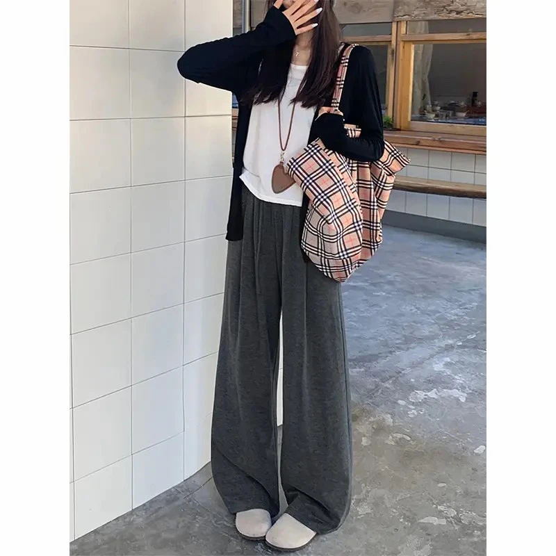 春秋糯米阔腿裤【遮腿型显瘦】女高腰垂感柔软宽松春秋休闲裤