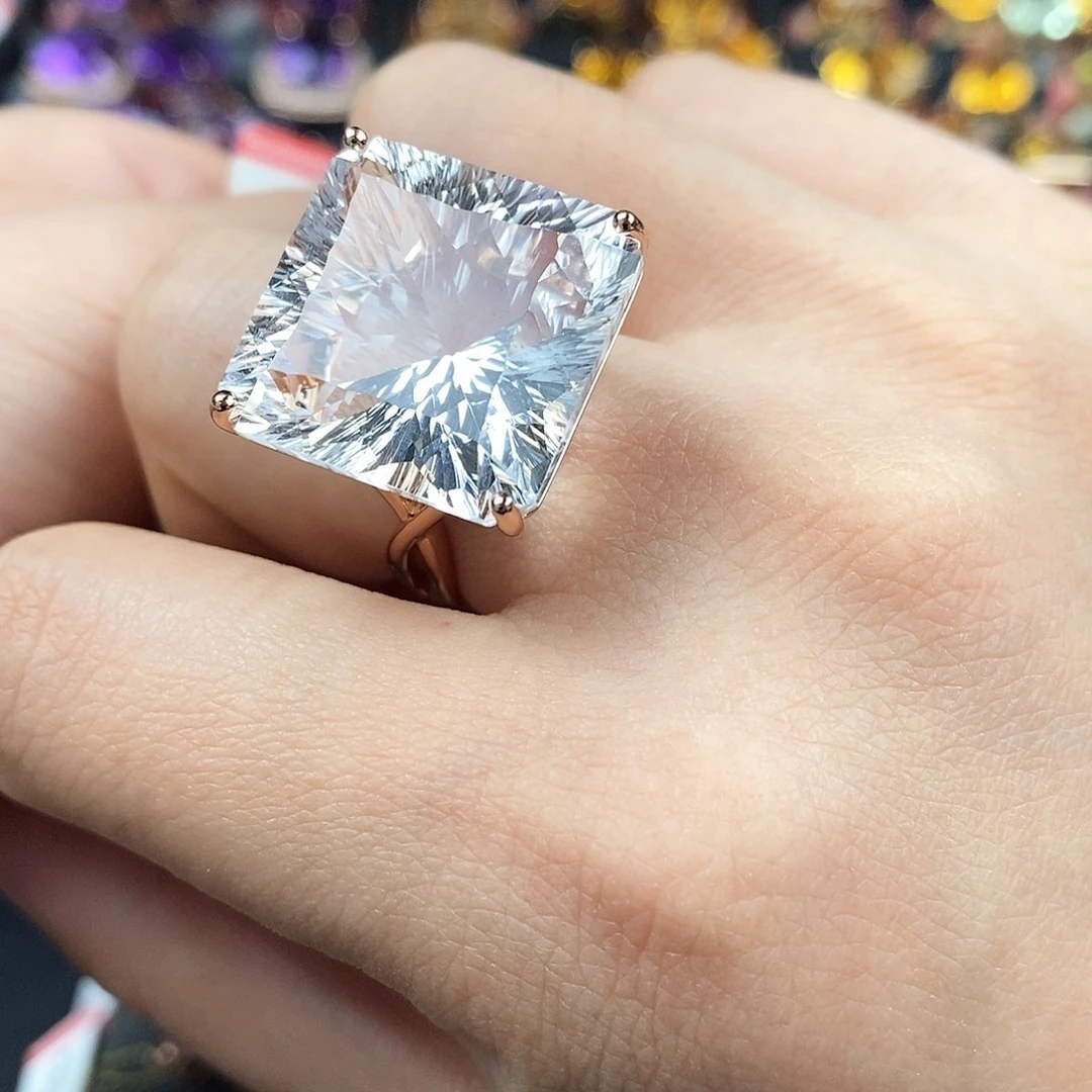 水晶戒指银S925镶嵌天然