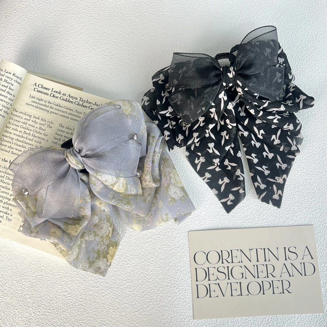 氛围感双色优雅新款碎花马尾夹百搭款时尚高级感小众丸子夹发饰