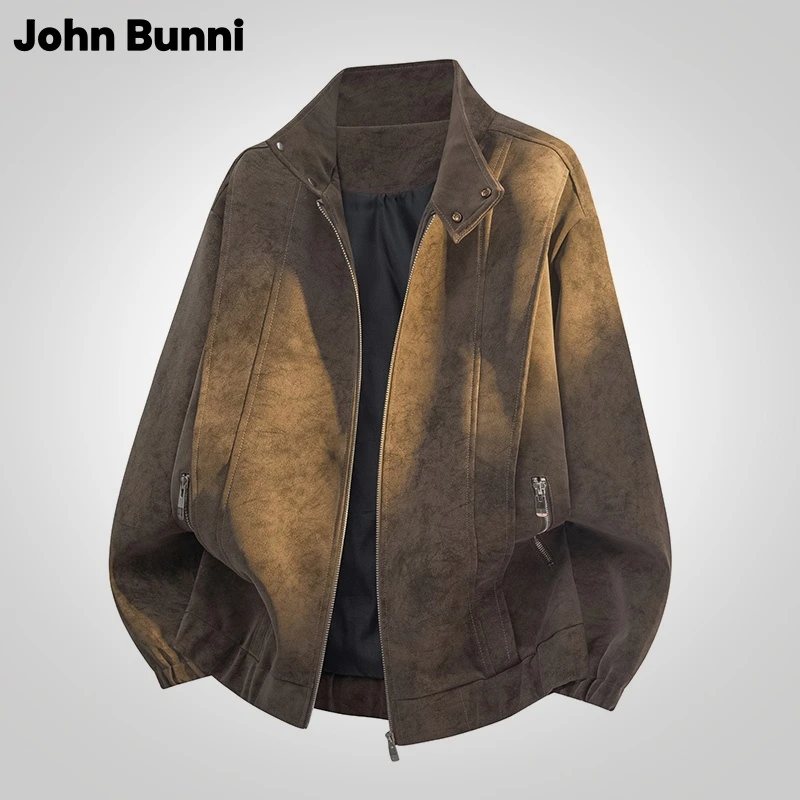 John Bunni复古潮流皮衣外套男士秋冬季百搭纯色上衣休闲时尚夹克