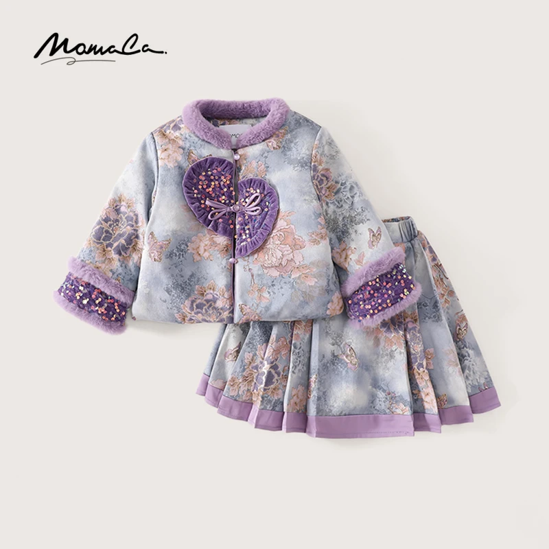 MOMOCO冬季新款女童甜美时尚两件套国风夹棉套装75830580051