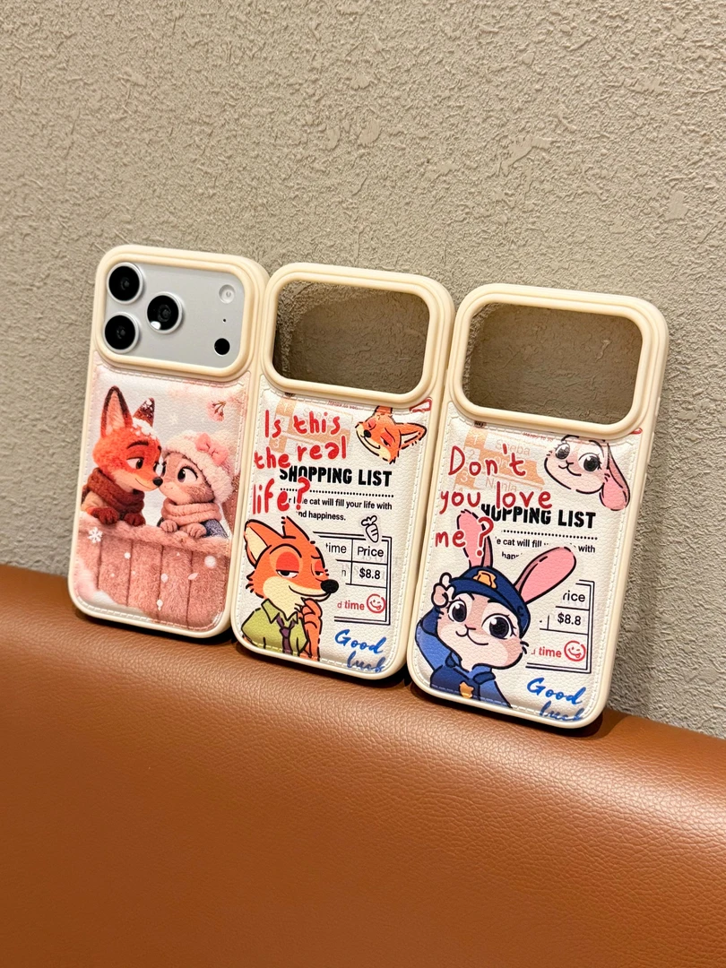 可爱尼克朱迪情侣大孔皮纹气囊壳适用苹果17/16/15/防摔壳