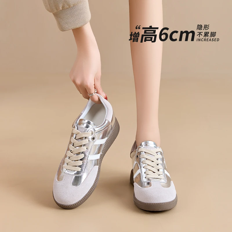 6CM小个子内增高红色德训鞋女款2025秋季百搭运动板鞋休闲小白鞋